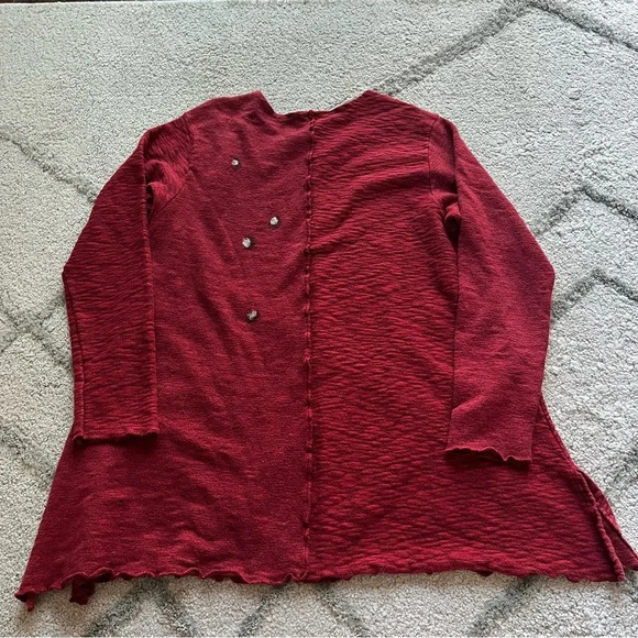 Odile red tunic top mixed media art to wear lagenlook oversized pockets small - Picture 11 of 11